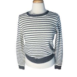 J. Crew Womens Pointelle Crewneck Sweater in Blue White Stripe Size Medium
